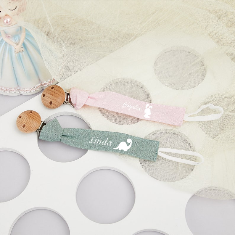 Clip per ciuccio per bambini con animali carini personalizzati, clip per ciuccio in tessuto per bambini, porta ciuccio, accessorio per succhietto, regalo per la doccia per bambini, regalo per neonati immagine 6