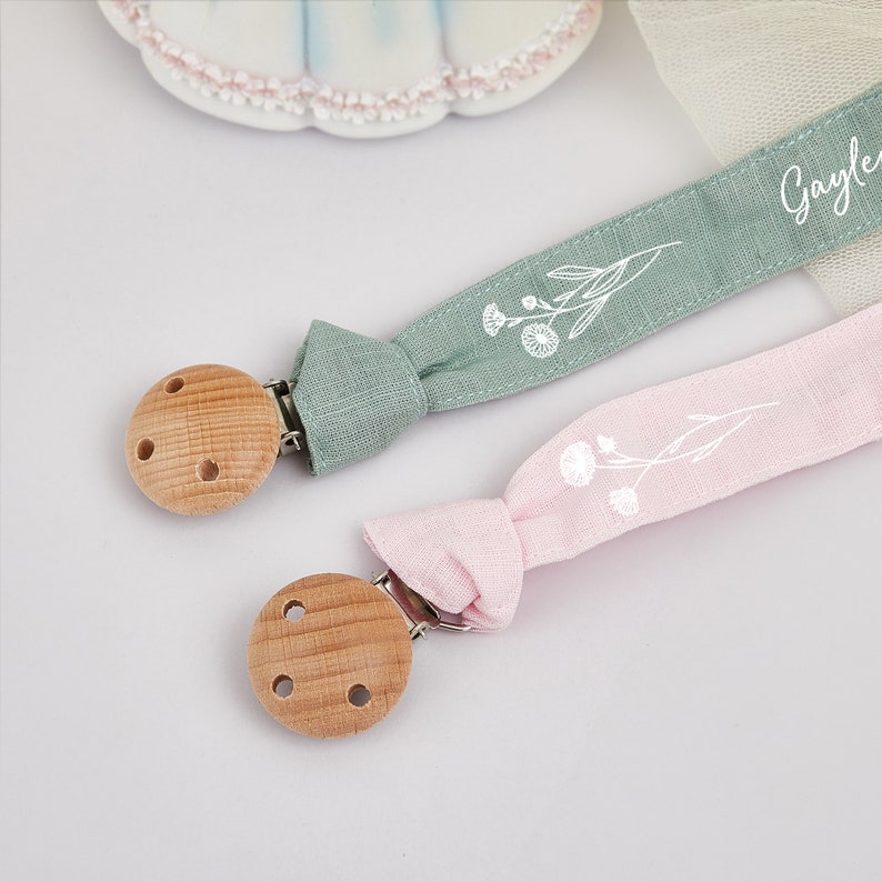 Fabric Pacifier Clip with Birth Flower, Personalized Baby Pacifier Clip, Soother Holder, Gift For Newborn Baby Shower, Baby Girl Boy Gifts image 6