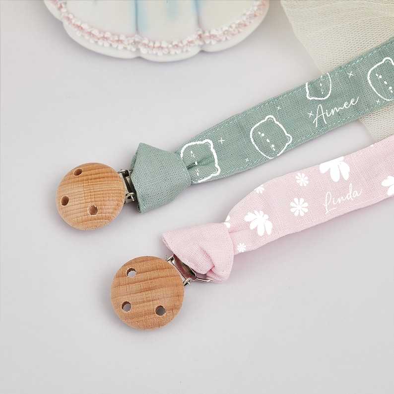 Custom Name Baby Pacifier Clip, Cute Fabric Pacifier Clip for Baby, Pacifier Holder, Soother Attachment, Baby Shower Gift, Newborn Baby Gift image 7