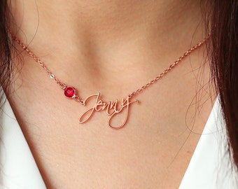 Personalized Name Necklace with Birthstone,Birthstone Name Necklace,Script Jewelry, Birthstone Necklace,Gift for Her,Valentine's Day gift