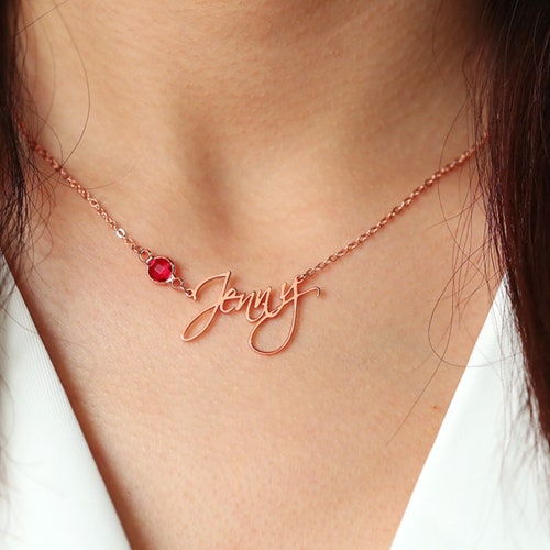 Personalized Name Necklace With Birthstone Silver Birthstone Etsy