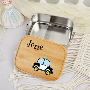 Personalized Lunch Box Boys & Girls, Kids Wooden Lunch Box With Name, Custom Snack Box, Stainless Steel, School Gift, Birthday Gift for Kids image 1
