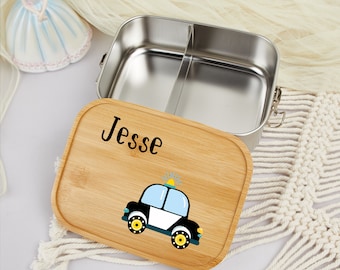 Personalisierte Lunchbox Jungen & Mädchen, Kinder Lunchbox aus Holz mit Namen, Benutzerdefinierte Snackbox, Edelstahl, Schulgeschenk, Geburtstagsgeschenk für Kinder