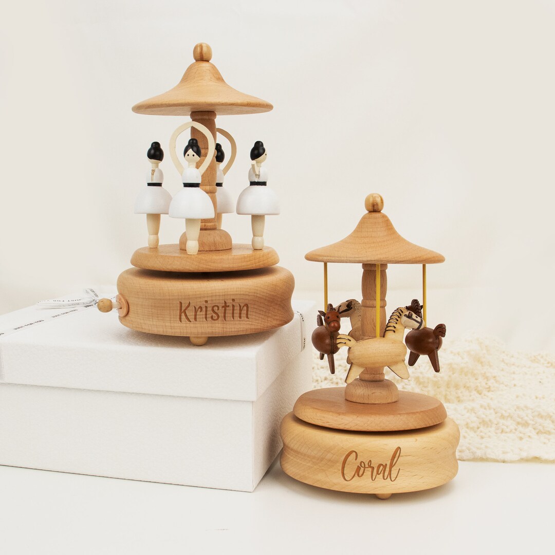 Personalized Music Box for Baby, Carousel Music Box, Wooden Music Box