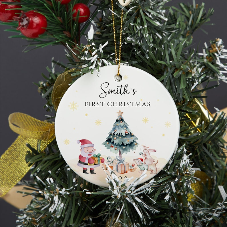 Personalized Baby's First Christmas Ornament, Baby 1st Christmas Decoration, Baby Christmas Bauble, Cute Santa Ornament, Baby Christmas Gift image 2