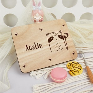 Personalized Lion Breakfast Board, Kids Breakfast Board With Name & Animal, Engraved Wooden Board, Baby Boy Breakfast Board, Birthday Gifts image 2