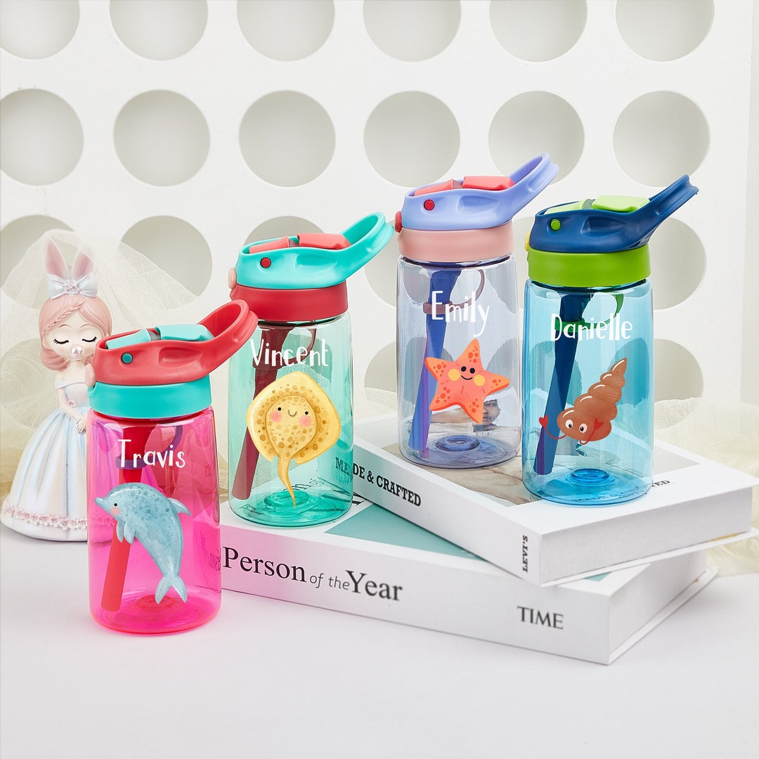 Personalized Kids Water Bottle With Flip Top Straw,christmas Gift for