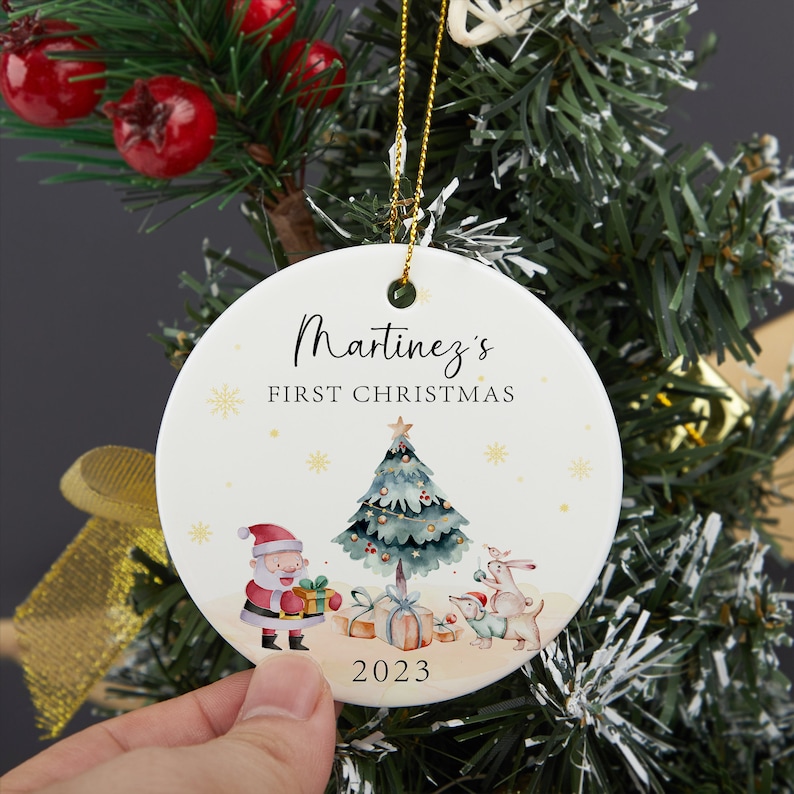 Personalized Baby's First Christmas Ornament, Baby 1st Christmas Decoration, Baby Christmas Bauble, Cute Santa Ornament, Baby Christmas Gift image 3
