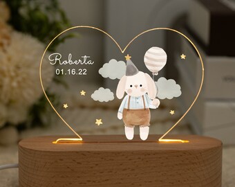 Personalisiertes süßes Hasen-Nachtlicht für Baby, herzförmiges Nachtlicht mit Namen, Kindergeburtstagsgeschenk, Babyschlafzimmer-Nachtlicht, Geschenk für Baby