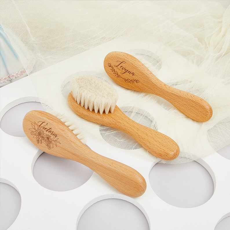 Personalized Newborn Baby Hair Brush, Baby Shower Gift, Custom Name Wooden Hairbrush, Keepsake for Baby Girl Boy, Eco Baby Gift Bath Beauty image 2