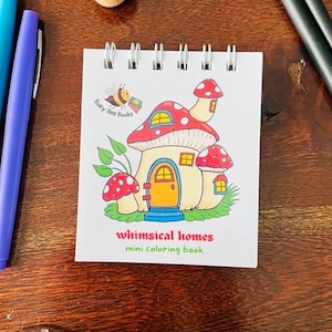Whimsical Homes kleines Malbuch, Mini Malbuch für Erwachsene, Malbuch für Kinder, Kleines Malbuch, Tiny Malbuch, Ausmalen