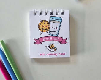 Kawaii Food Tiny Coloring Book, Mini coloring book for Adults, Coloring Book for kids, kawaii Coloring pages, Cute food Coloring Book