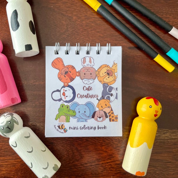 Cute Creatures Mini Coloring Book, Mini coloring book for Adults, Coloring Book for kids, Small Animals Coloring Book, Tiny Coloring Book