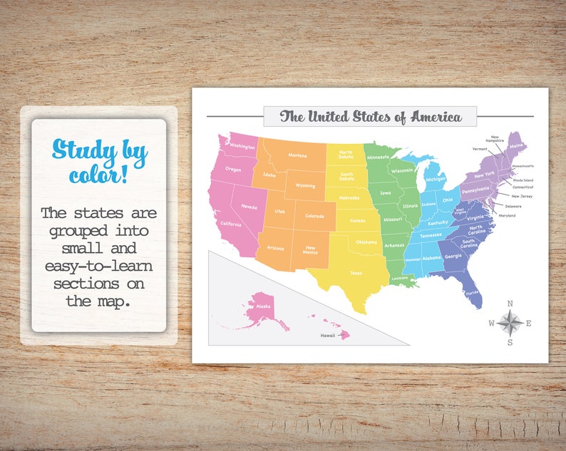 Printable US Geography Worksheets and Maps for Homeschool Studies Rainbow Theme Instant Digital Download PDF image 2