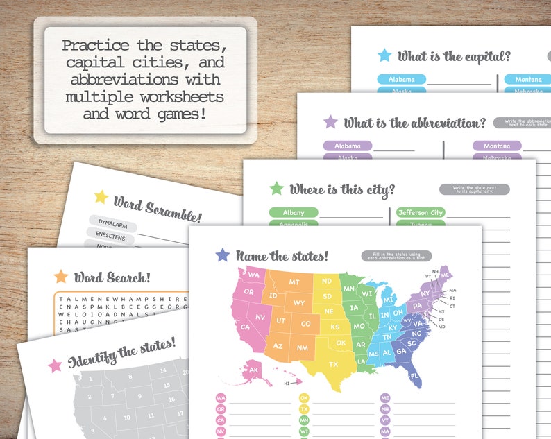 Printable US Geography Worksheets and Maps for Homeschool Studies Rainbow Theme Instant Digital Download PDF image 4