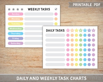 Printable Daily and Weekly Task Charts for Kids - Landscape - Instant Digital Download - PDF