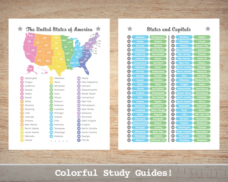 Printable US Geography Worksheets and Maps for Homeschool Studies Rainbow Theme Instant Digital Download PDF image 3