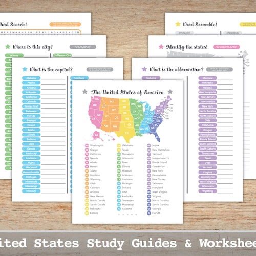 Printable US Geography Worksheets and Maps for Homeschool - Etsy