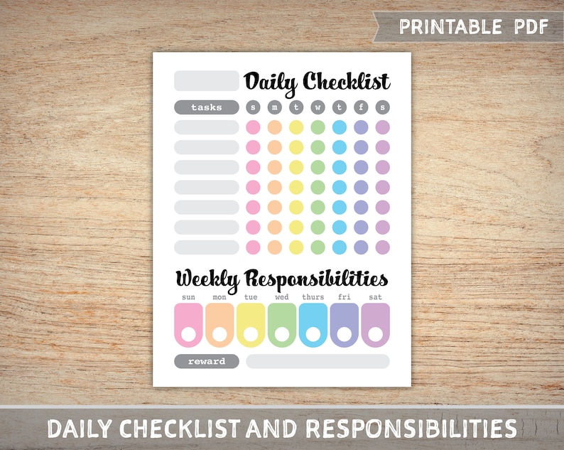 Weekly Responsibilities Printable Daily Checklist and Weekly Responsibilities for Kids ...