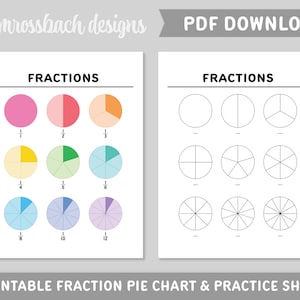 Afdrukbaar breukdiagram en oefenwerkblad - Studiegidsen voor wiskunde-thuisonderwijsstudies - Direct digitaal downloaden - PDF