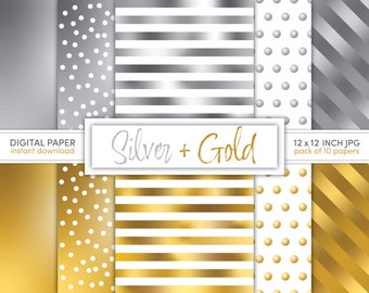 Silver & Gold Digital Paper - Celebration Background - instant download - color fade - printable JPG