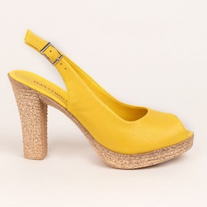 Genuine Leather sandals, Yellow women sandals, women leather sandals, high heeled shoes, women shoes 6978