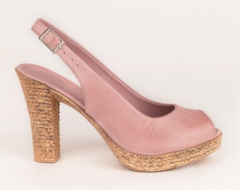 Genuine Leather High Heel Sandals: Women's Slingback Shoes