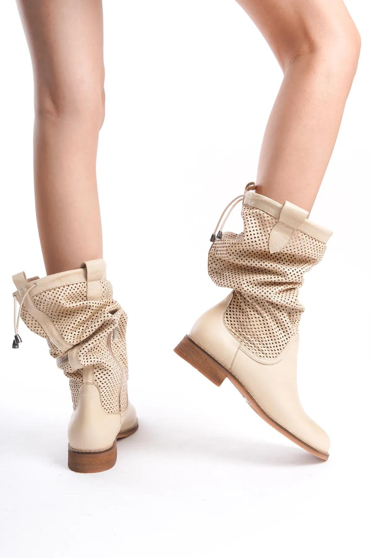 Women's Laser Cut Perforated Western Cowboy Summer Heeled
