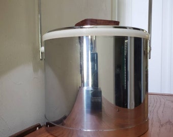 Vintage Kromex mid-century modern aluminum and wood ice bucket