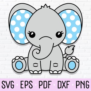 Blue and Grey Boy Elephant SVG, PNG, & DXF - Cute Animal Clipart voor Safari Gender Reveal Party, Jungle Baby Shower of Zoo Themed Nursery