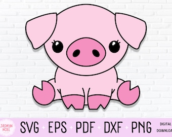 Cute Kawaii Baby Pig Clipart, PNG, & SVG Cut File