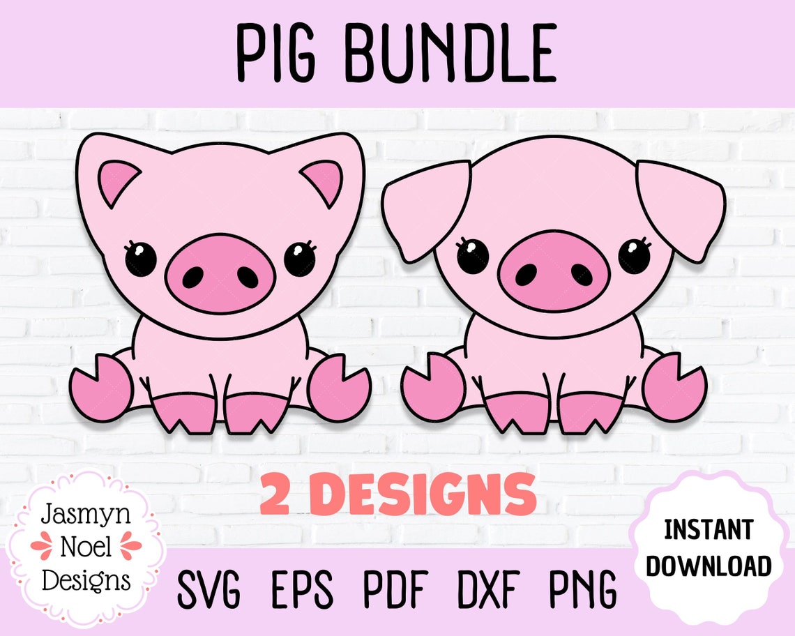 Cute Kawaii Baby Pig Clipart PNG &amp; SVG Bundle - Etsy