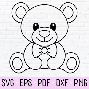 Ragazzo orsacchiotto con papillon muta Clipart, PNG, DXF, File di taglio SVG / Baby Shower, Gender Reveal, Annuncio di gravidanza, Boys Nursery Art