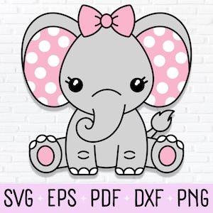 Meisje olifant met roze strik SVG, PNG, & DXF - schattige dieren clipart voor Safari Gender Reveal Party, Jungle baby shower of dierentuin thema kwekerij