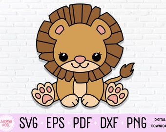 Cute Baby Lion Cub Clipart, PNG, & SVG Cut File