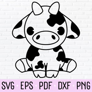 Cute Kawaii Cow Outline Clipart, PNG, & SVG Cut File Design