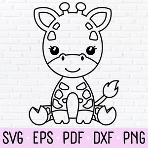 Cute Baby Giraffe Outline Clipart PNG SVG Cut File - Jungle Safari Zoo Animal Line Art Illustration