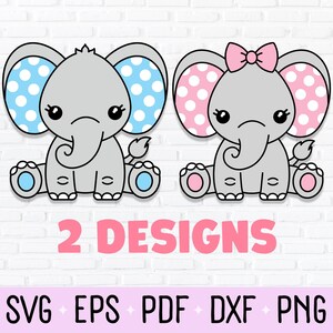 Jongen en meisje olifant SVG, PNG, & DXF-bestand - schattige clipart voor Gender Reveal, Safari thema kwekerij, Jungle babydouche of Zoo verjaardagsfeestje