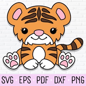 Schattige Baby Tiger Cub Clipart, PNG, & SVG Cut File | Safari dierentuin dierlijke illustratie