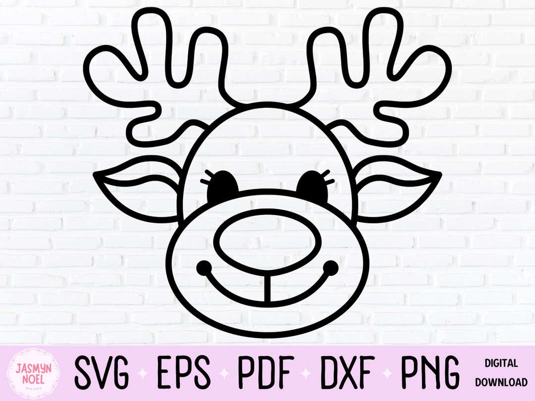 Cute Reindeer Outline SVG, Christmas Deer Line Art SVG, Reindeer Head ...