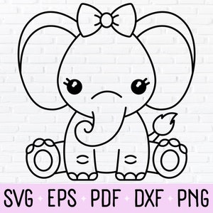 Meisje Olifant Outline SVG, PNG, & DXF - Clipart voor Baby Girl Gender Reveal, Safari Theme Nursery, Jungle Baby Shower of Zoo Verjaardagsfeestje