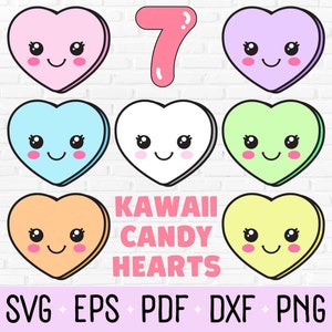 Kawaii Valentine&#39;s Day Candy Heart SVG PNG Clipart - Cute Valentine Conversation Hearts Digital Download Cut File For Cricut And Silhouette