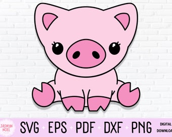 Cute Kawaii Baby Pig Clipart, PNG, & SVG Cut File