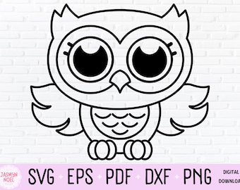 Cute Woodland Owl Line Art, Baby Night Owl Outline SVG, Clipart, PNG, & Laser Cut File