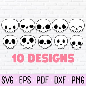 Kawaii Human Skull SVG, PNG Clipart y archivo cortado con láser - Witchy Pastel Goth Estética Esqueleto Cricut Diseño para la temporada espeluznante de Halloween