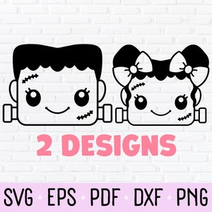 Frankenstein Monster Boy and Girl Halloween Line Art SVG, PNG, Clipart, and Laser Cut File For Cricut, Silhouette, ScanNCut, and Glowforge