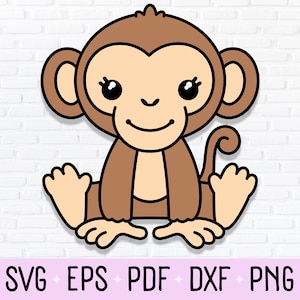 Cute Monkey SVG Cut File, Chimpanzee Clipart, Chimp PNG, Ape Vector Graphic, Primate Illustration For Zoo, Safari, or Jungle Animal Theme