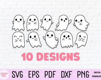 Cute Ghost SVG Halloween Bundle | Boo SVG | Cute Ghost Clipart | Kawaii Ghost PNG | Multilayer Cut Files For Cricut Silhouette & Glowforge