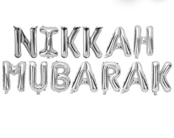 16” 'NIKKAH MUBARAK' Silver foil Balloons/ nikkah/ silver / Shaadi/ muslim wedding/ Wedding Decorations/ foil Balloons/ balloons