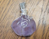 Natural Amethyst Pumpkin Silver Wire Wrapped Necklace Pendant